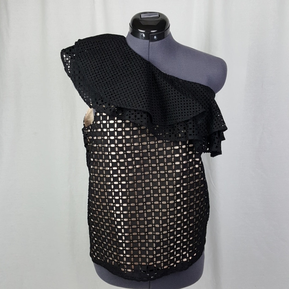 J.Crew Black/Nude One Shoulder Ruffle Top sz 16
